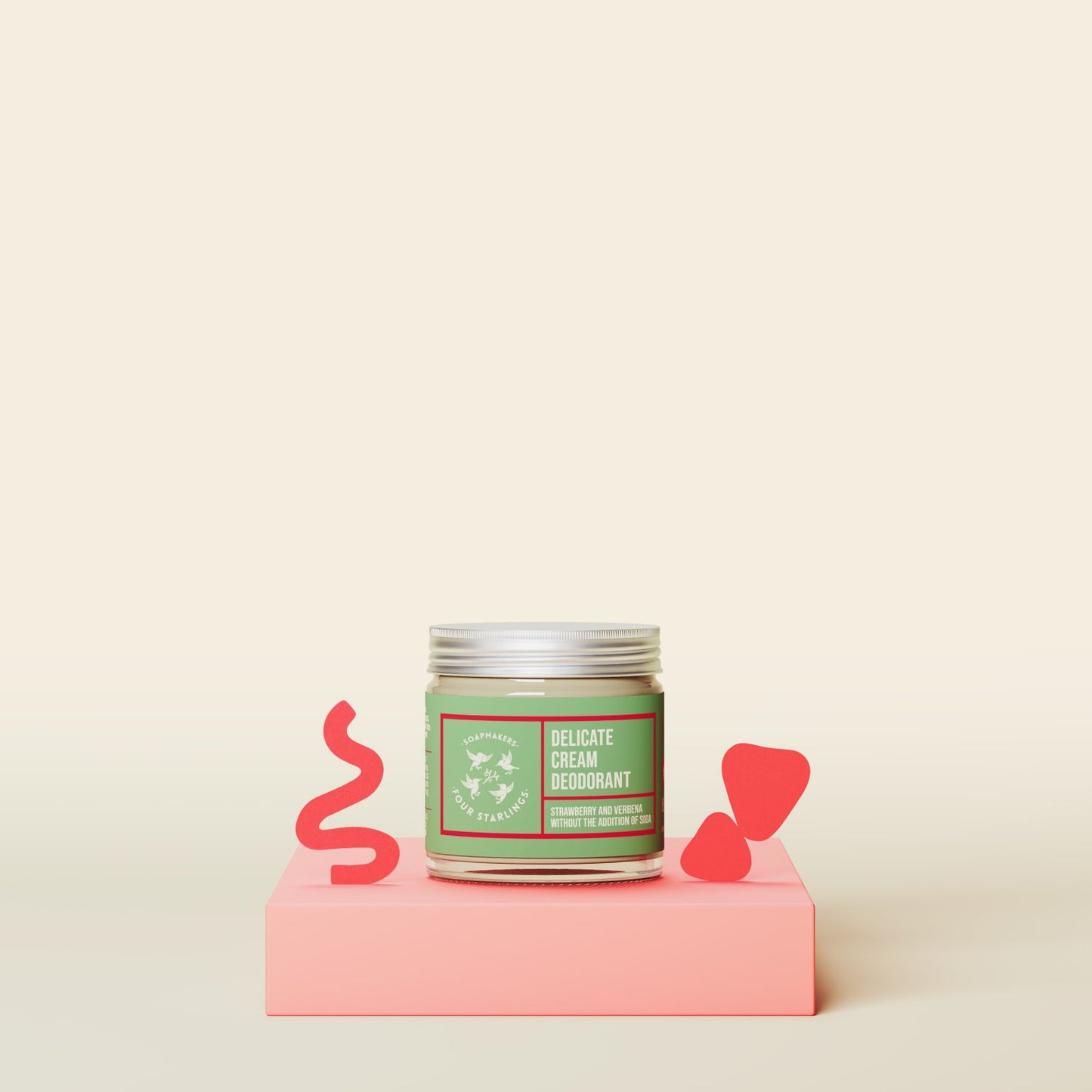 Four Starlings🐦⬛ Natūralus dezodoruojantis kremas – Braškė ir verbena – 60 ml.